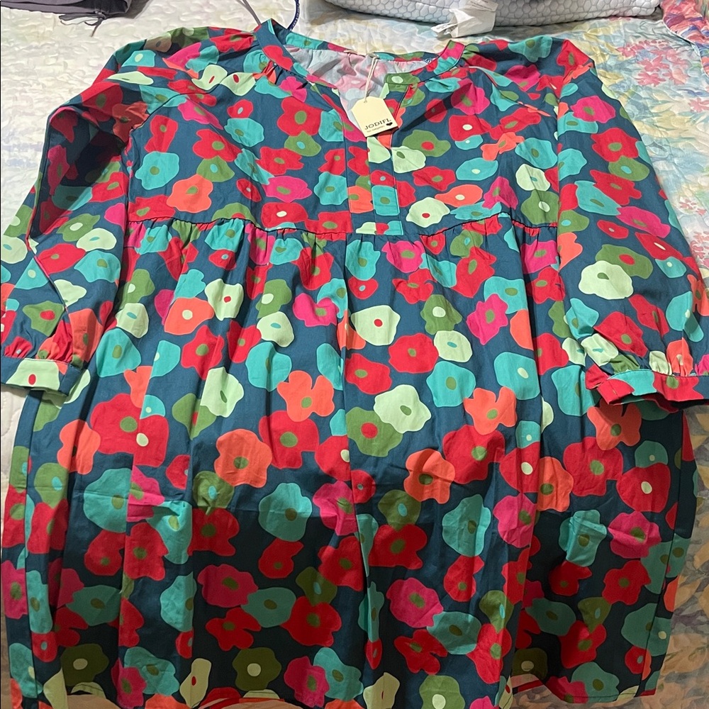 JODIFL Teal and Pink Floral Dress